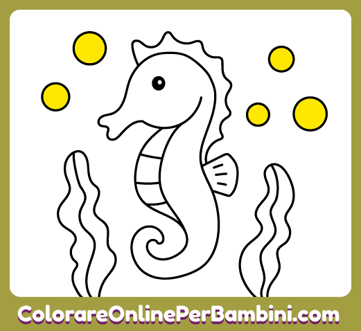 Illustrazioni di animali da colorare online create per bambini piccoli: Cavalluccio di Mare