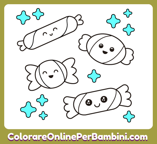 Disegni di cibo da colorare e imparare online creati per bambini dai 2 ai 5 anni: Caramelle