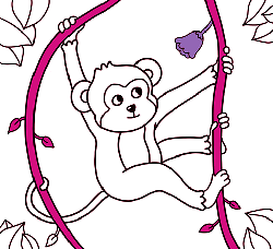 Disegni gratuiti di animali da colorare e imparare creati per bambini piccoli: Scimmia
