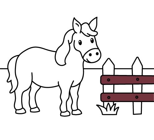 Disegni da colorare di animali online per bambini e bambine piccoli per imparare i colori: Cavallo