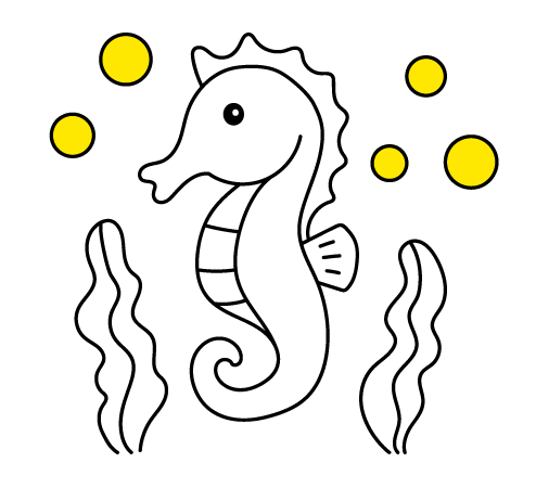 Disegni di animali da colorare online per bambini e bambine dai 2 ai 5 anni per imparare i colori: Cavalluccio di Mare