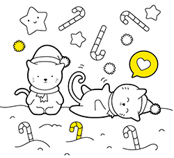 Riempi di colori i nostri disegni di Natale online per bambini e bambine piccoli: Gattini a Natale