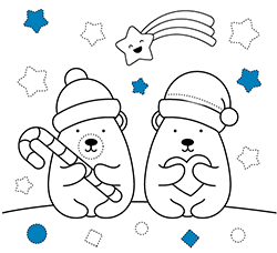 Illustrazioni di Natale da colorare online create per bambini piccoli: Orsacchiotti di Natale