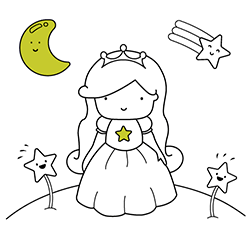 Disegni gratuiti di Principesse da colorare e imparare creati per bambini piccoli: Principessa con Stelle