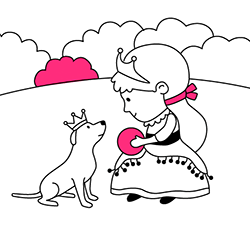 Disegni da colorare e imparare online creati per bambini dai 2 ai 5 anni: Principessa con Cucciolo