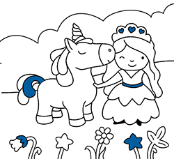 Disegni di principesse da colorare online con le migliori immagini per bambini piccoli: Principessa e Unicorno