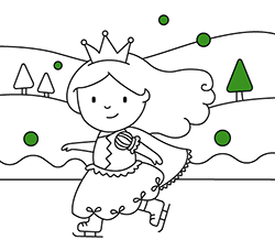 Pagine da colorare online e gratuite per bambini e bambine dai 2 ai 5 anni: Princessa Pattinante