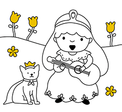 Colora i nostri disegni online per bambine e bambini dai 2 ai 5 anni: Principessa con Chitarra