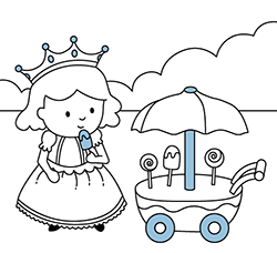 Scopri questo bellissimo disegno da colorare online per bambini piccoli: Principessa con Gelati