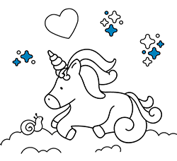 Scopri questo bellissimo disegno da colorare online per bambini piccoli: Unicorno e Lumaca