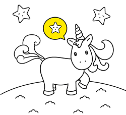 Illustrazioni da colorare online per bambini e bambine dai 2 ai 5 anni: Unicorno Kawaii