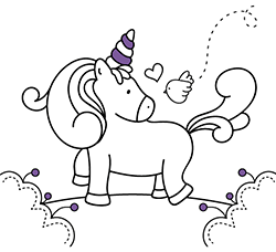 Disegni da colorare online per bambini e bambine dai 2 ai 5 anni per imparare i colori: Unicorno e Uccelino
