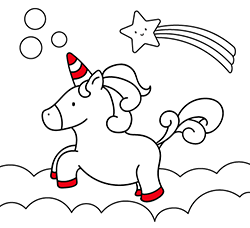 Colora i nostri disegni online per bambini e bambine piccoli: Unicorno Saltante