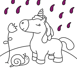 Disegni di Unicorni da colorare online e gratuite per bambini e bambine dai 2 ai 5 anni: Pioggia