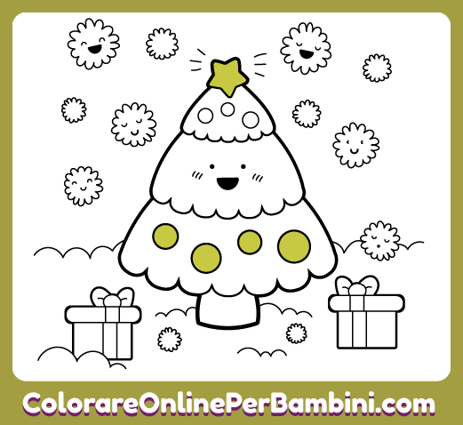 Disegni di Natale da colorare online per bambini e bambine piccoli per imparare i colori: Albero di Natale