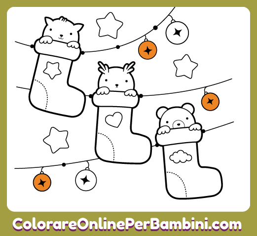 Disegni di Natale da colorare online per bambini e bambine dai 2 ai 5 anni per imparare i colori: Calze di Natale
