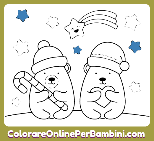 Disegni di Natale da colorare gratuiti con le migliori immagini per bambini piccoli: Orsacchiotti di Natale