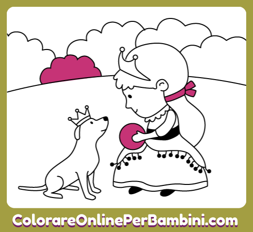 Riempi di colori i nostri disegni di Principesse online per bambini e bambine piccoli: Principessa con Cucciolo