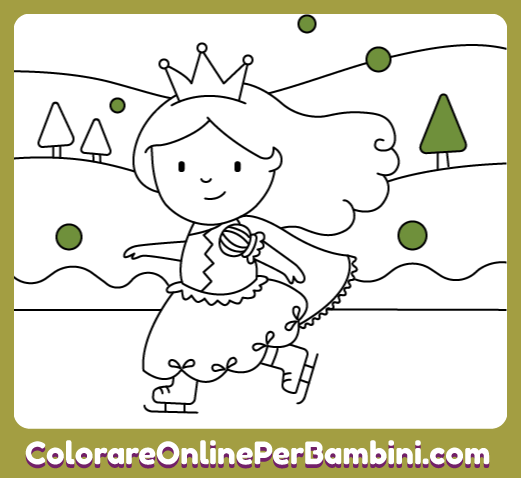 Disegni da colorare online per bambini e bambine piccoli per imparare i colori: Princessa Pattinante