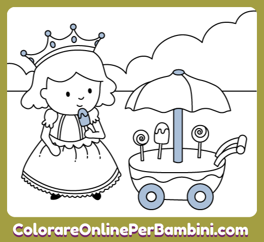Disegni gratuiti da colorare e imparare creati per bambine e bambini piccoli: Principessa con Gelati