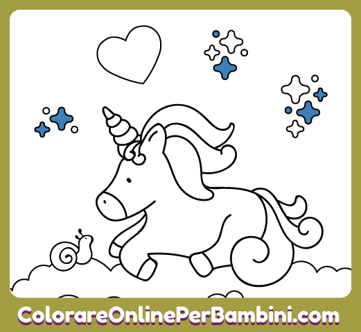 Colora i nostri disegni online per bambini piccoli: Unicorno e Lumaca