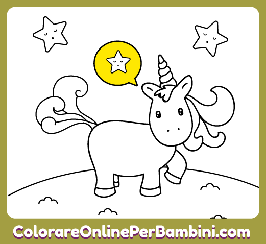 Disegni da colorare online con le migliori immagini per bambini piccoli: Unicorno Kawaii