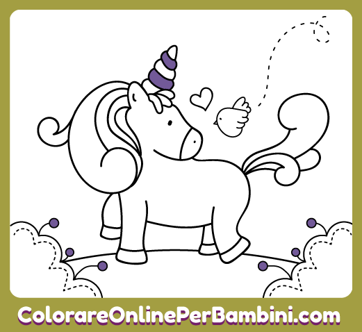 Disegni da colorare e imparare online creati per bambini dai 2 ai 5 anni: Unicorno e Uccelino