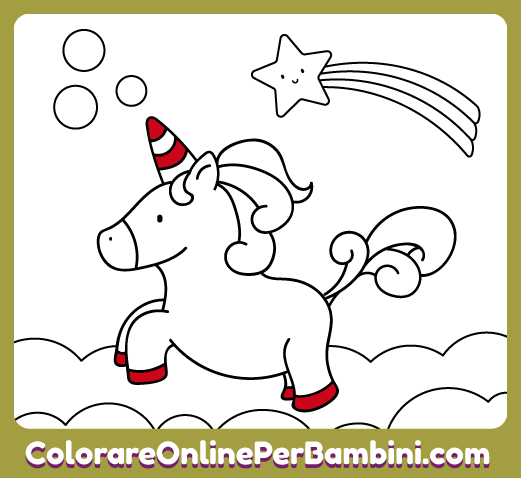 Scopri questo bellissimo disegno da colorare online per bambini piccoli: Unicorno Saltante