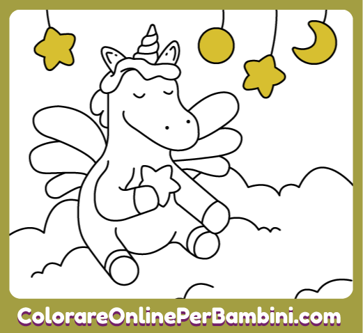 Pagine da colorare di Unicorni online e gratuite per bambini e bambine dai 2 ai 5 anni: Unicorno Alato